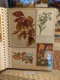 Album de photos de scrapbook vintage antique avec diverses cartes de commerce religieuses anciennes (71 cartes)