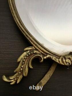 Ancien Bronze Miroir Cadre Table Verre Art France Bois Collectionneurs Rare Vieux 19ème
