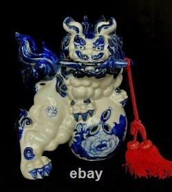 Ancien Chien Foo Chinois/Japonais Bleu sur Blanc Vintage/Antique
