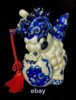 Ancien Chien Foo Chinois/Japonais Bleu sur Blanc Vintage/Antique
