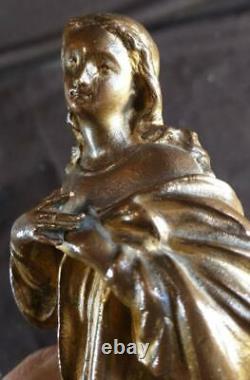 Ancien Spelter Antique Métal Madonna Virgin Mary Sculpture Statue Cherubs Angel Art