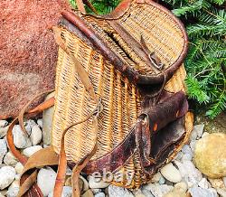 Ancien Trout Creel Vintage Fly Fishing Wood Woven Fish Basket Old Primitive