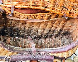 Ancien Trout Creel Vintage Fly Fishing Wood Woven Fish Basket Old Primitive