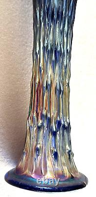 Ancien Vase Fenton Vintage Antique en Verre de Carnaval April Showers en Verre Bleu 10.75