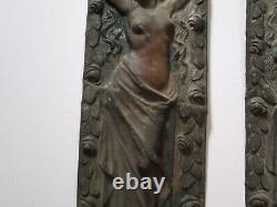 Ancien Vintage Sculpture Statue Art Nouveau Architectural Metal Nude Femmes Vieux