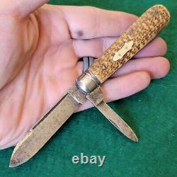 Ancien couteau de poche Old Vintage Antique German Bone Stag Barehead Jack