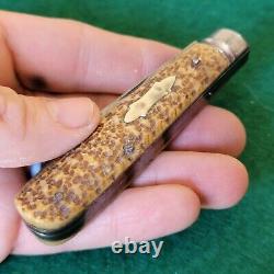 Ancien couteau de poche Old Vintage Antique German Bone Stag Barehead Jack
