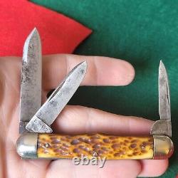 Ancien couteau de poche Ulster avec manche en os de cerf, style vintage et antique