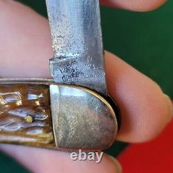 Ancien couteau de poche Wadsworth Worm Groove Bone Texas Toothpick de collection