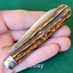 Ancien couteau de poche Washington Cut Co avec manche en os de cerf, de grande taille et de style rétro