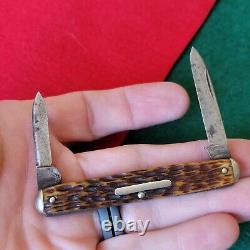 Ancien couteau de poche à plume en os de cerf Cattaraugus, de collection, vintage et antique