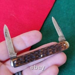 Ancien couteau de poche à plume en os de cerf Cattaraugus, de collection, vintage et antique