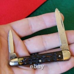 Ancien couteau de poche à plumes à manche en os de cerf Cattaraugus
