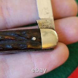 Ancien couteau de poche à plumes à manche en os de cerf Cattaraugus