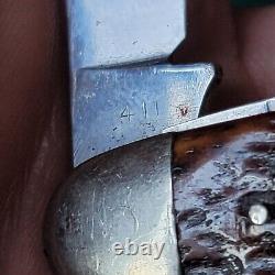Ancien couteau de poche à quatre lames Wards Winchester 411 gravé, de collection et d'époque.