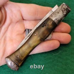 Ancien couteau de poche pliable à cran d'arrêt en corne, fait main, français, italien et de collection