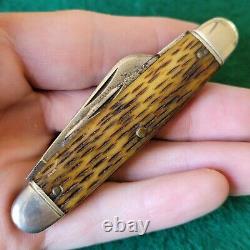 Ancien couteau de poche pliant en os de cerf Schrade Walden de collection