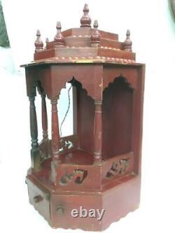 Ancien temple de Pooja religieux en bois de teck massif fait main de style ancien vintage