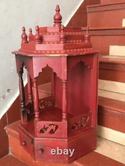 Ancien temple de Pooja religieux en bois de teck massif fait main de style ancien vintage