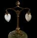 Ancienne Lampe De Table Antique Art Nouveau En Laiton Et Verre