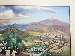 Ancienne Peinture Vintage Équateur Paysage W Volcano Mystery Artist 1940's Old