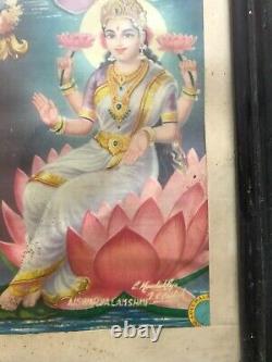 Ancienne Vieille Imprimé Hindu Déesse Religieuse Ashta Lakshmi Bois Encadré B46