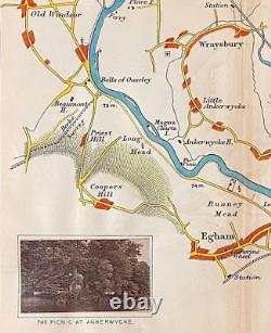 Ancienne carte de Windsor Egham Staines Rivière Thames Henry Taunt 1885