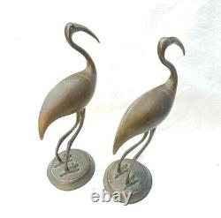 Ancienne paire d'oiseaux en laiton antique faits à la main de forme magnifique statue / figurine