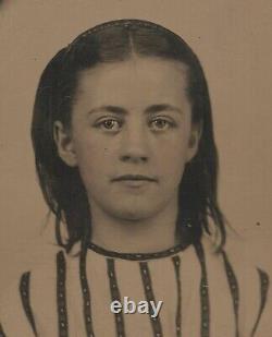 Ancienne photo en ferrotype de jeune fille mignonne joliment identifiée Orphia Price
