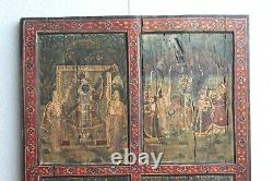 Anciennes peintures vintage sur bois de teck, décoration d'intérieur antique rare, art de collection BO-07