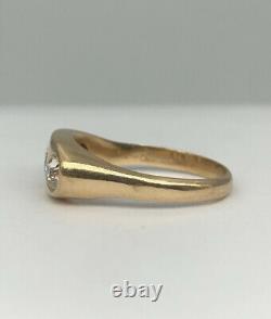 Antique 14k Yellow Gold 1.39ct Old European Cut Diamond Gypsy 3 Stone Men’s Ring