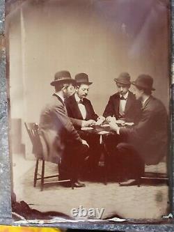 Antique 1800s Poker Players Type D'étain Photo Old Old Vintage Tintype