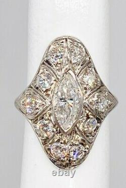 Antique 1920s 8000 $ 2,25ct Marquis Old Euro Diamond Platinum Ring Taille Gratuite