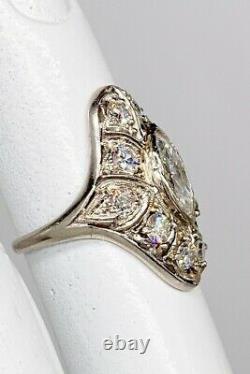 Antique 1920s 8000 $ 2,25ct Marquis Old Euro Diamond Platinum Ring Taille Gratuite