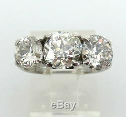 Antique 3.75ct Ancienne Mine De Diamant Cut Platinum 3 Stone Ring Taille 6