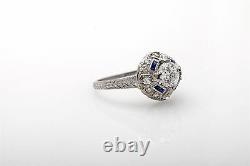 Antique Années 1920 $10k 1.65ct Vs I Old Euro Diamond Sapphire Platinum Filigree Ring