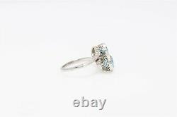 Antique Années 1920 $3400 4ct Old Euro Blue Zircon Platinum Filigree Bypass Ring Nice