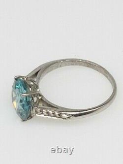 Antique Années 1920 $3400 5ct Old Mine Cut Natural Blue Zircon Platinum Wedding Ring