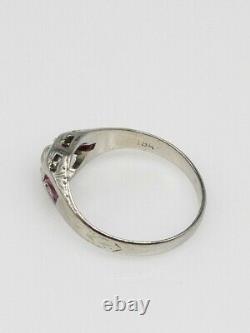 Antique Années 1920 $4000 1ct Old Euro Diamond Ruby 18k White Gold Mens Band Ring