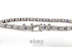 Antique Années 1920 5ct Old Euro Vs G Diamond Trillion Blue Sapphire Platinum Bracelet