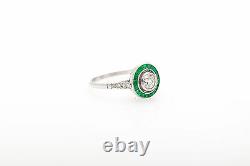 Antique Années 1920 $7000 2ct Vs Old Euro Diamond Emerald Platinum Filigree Ring