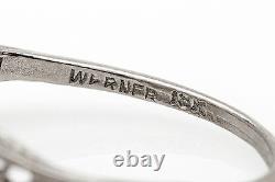 Antique Années 1920 Signé Warner 1.72ct Old Euro Diamond 18k White Gold Filigree Ring