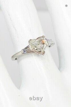 Antique Années 1930 $6000 Deco 1.32ct Old Heart Cut Diamond Platinum Wedding Ring Rare