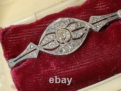 Antique Art Déco 14k Blanc Or 3/4 Ctw Old Mine Pin Brooch