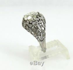 Antique Edwardian 2.53ct Ancienne Mine Diamond Cut Platinum Décorée Taille De L'anneau 6.75