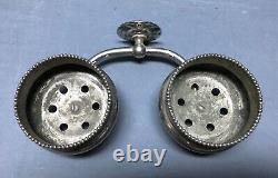 Antique Nickel Laiton Crafters Perled Salle De Bain Double Cup Holder Old Vtg 1139-22b