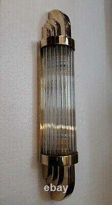 Antique Old Vintage Art Déco Brass & Glass Rod Ship Light Wall Sconces Lampe