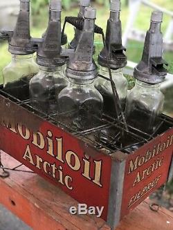 Antique Old Vintage Mobiloil Mobil Oil Arctic Filpruf Oil Bouteilles Gas Statio