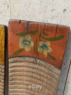Antique Old Wood Vtg Primitive Scrub Laver Board French Asian Painted Folk Art