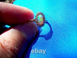 Antique Opal Vieille Coupe Européenne Diamant Solitaire Vintage Deco Bague De Fiançailles